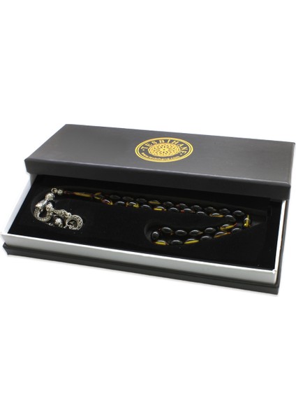 Kararmaz Metal Ayyıldız Püsküllü Arpa Kesim Bala-Siyah Ateş Kehribar Tesbih indirimleri