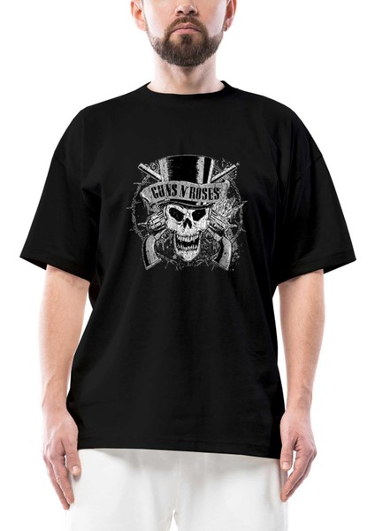Guns N Roses Vintage Dameged Oversize Siyah Tişört