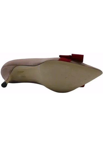 Hakiki Deri Capucıno-Kırmızı Ayakkabı Stiletto 9841 83