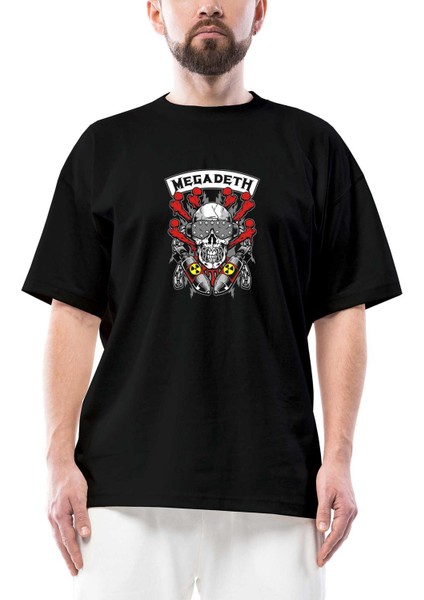 Megadeth Skull And Chemical Bomb Siyah Oversize Tişört