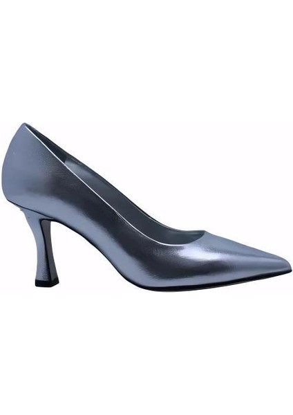 Hakiki Deri Gumus Ayakkabı Stiletto 4952 02