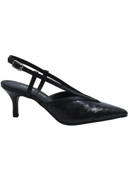 Hakiki Yılan/hakiki Deri Sıyah Ayakkabı Stiletto 9841 95 Yln
