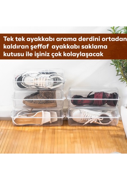 3197 10 Adet Kadın ve Çocuk Ayakkabı Saklama Kutusu - Şeffaf Pratik Ayakkabı Kabı Düzenleyici Saklama Seti