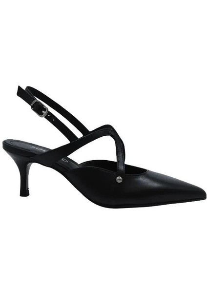Hakiki Deri Sıyah Ayakkabı Stiletto 9841 84