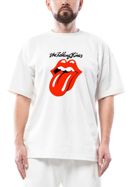 The Rolling Stones Logo Oversize Beyaz Tişört