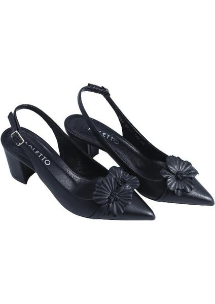 Hakiki Deri Sıyah Ayakkabı Stiletto 9841 100 V2