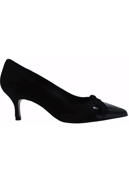 Hakiki Deri Sıyah-Fusya Ayakkabı Stiletto 9841 102