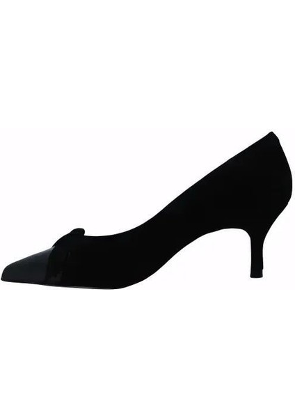 Hakiki Deri Sıyah-Fusya Ayakkabı Stiletto 9841 102