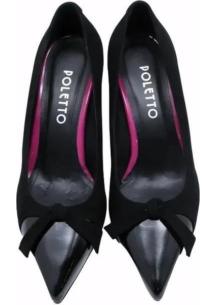Hakiki Deri Sıyah-Fusya Ayakkabı Stiletto 9841 102