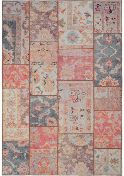 Carnival Renkli Patchwork Halı Yolluk Dokuma Şönil Halı Makinede Yıkanabilir Eskitme Vintage Halı