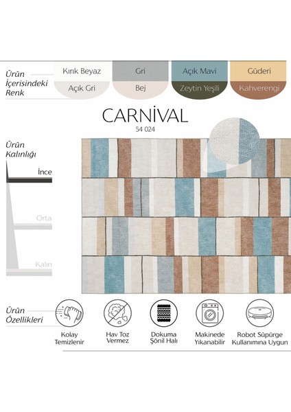 Carnival Pastel Renkli Çoçuk Odası Halı Dokuma Şönil Halı Yolluk Makinede Yıkanabilir Muftak Halısı