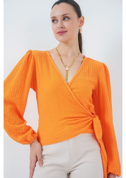 0441 Anvelop Örme Bluz - Turuncu