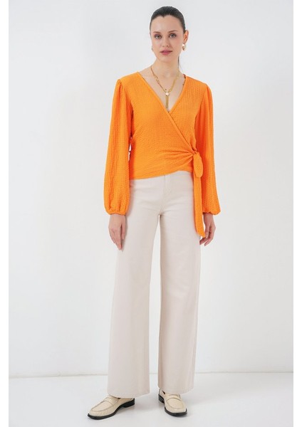 0441 Anvelop Örme Bluz - Turuncu fiyatları