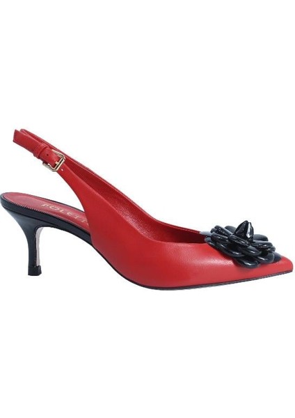 Hakiki Deri Kırmızı-Sıyah Ayakkabı Stiletto 9841 92 V1
