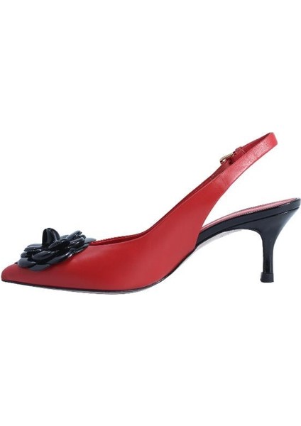 Hakiki Deri Kırmızı-Sıyah Ayakkabı Stiletto 9841 92 V1
