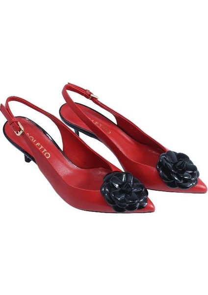 Hakiki Deri Kırmızı-Sıyah Ayakkabı Stiletto 9841 92 V1