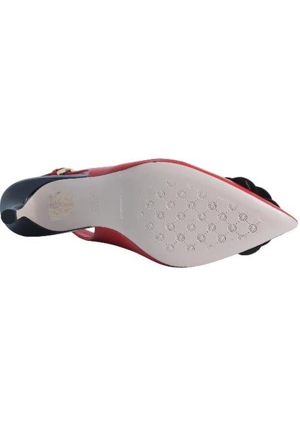 Hakiki Deri Kırmızı-Sıyah Ayakkabı Stiletto 9841 92 V1