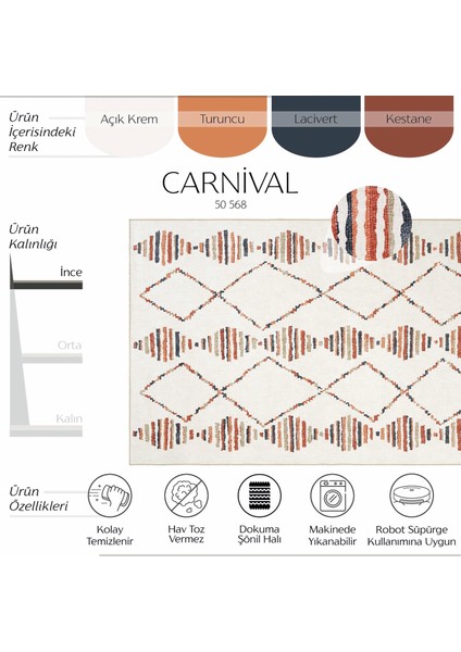 Carnival Renkli İskandinav Halı Yolluk Dokuma Şönil Halı Makinede Yıkanabilir Koridor Muftak Halısı