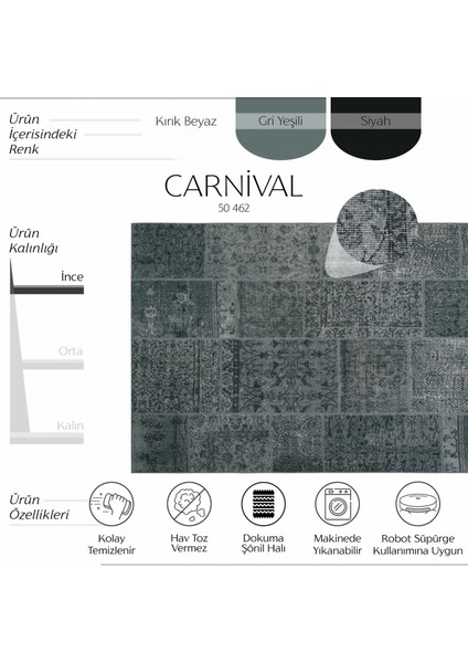 Carnival Gri Halı Patchwork Halı Yolluk Dokuma Şönil Halı Makinede Yıkanabilir Eskitme Vintage Halı