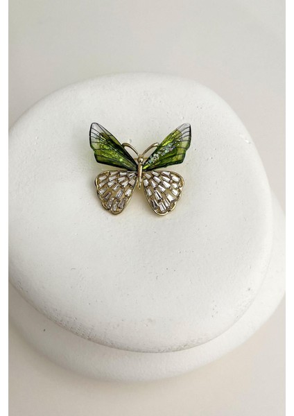 Taş Detaylı Sedefli Kelebek Broş (4cm)