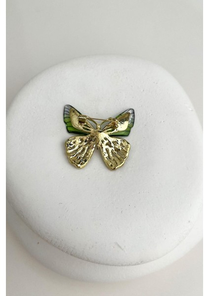 Taş Detaylı Sedefli Kelebek Broş (4cm)