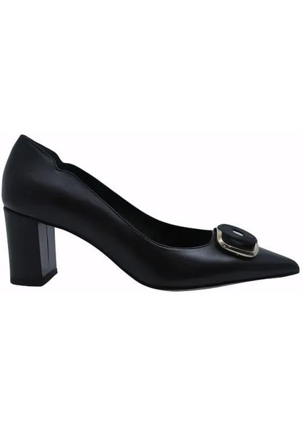 Hakiki Deri Sıyah Ayakkabı Stiletto 9841 82