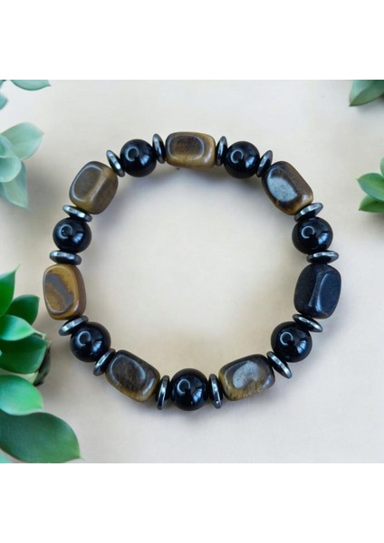 Kaplan Gözü Bileklik Doğal Taş Bileklik Hematit Bileklik Oniks Taşı Hematit Kaplan Gözü Doğal Taş Bileklik