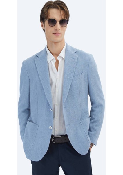 Mavi Desenli Modern Fit Ceket