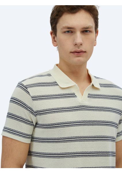 Lacivert Çizgili Polo Yaka Pamuk Karışımlı T-Shirt modelleri