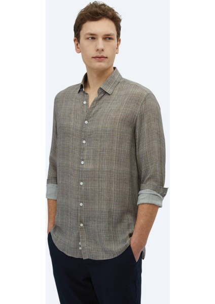 Vizon Baskılı Regular Fit Dokuma Casual Gömlek