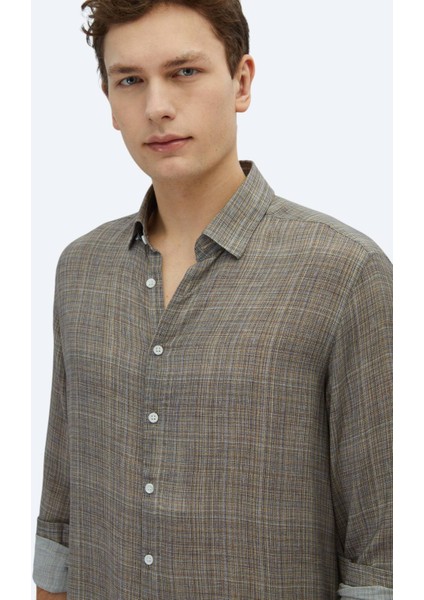 Vizon Baskılı Regular Fit Dokuma Casual Gömlek modelleri