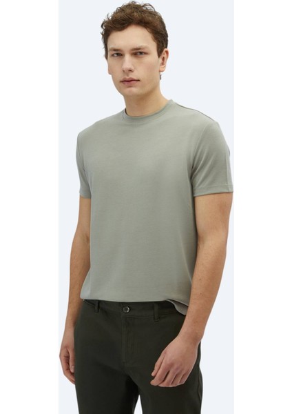 Haki Düz Bisiklet Yaka T-Shirt