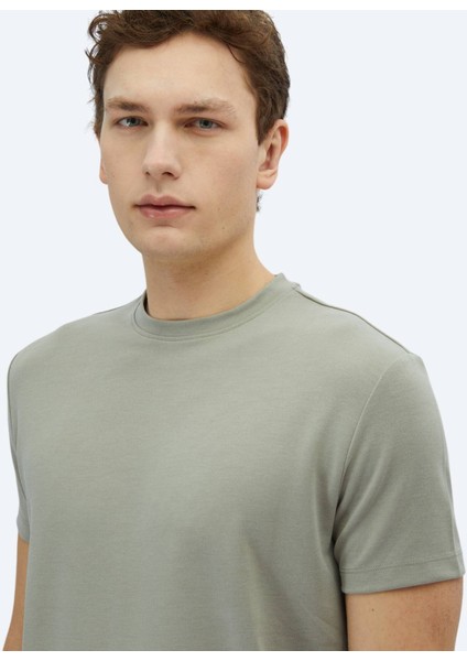 Haki Düz Bisiklet Yaka T-Shirt modelleri