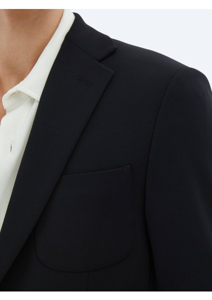 Siyah Düz Fitted Fit Örme Takım Elbise