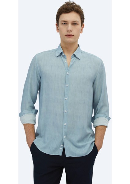 Mavi Baskılı Regular Fit Dokuma Casual Gömlek