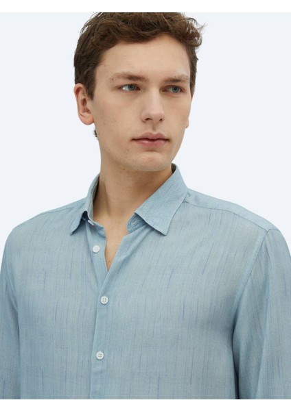 Mavi Baskılı Regular Fit Dokuma Casual Gömlek modelleri