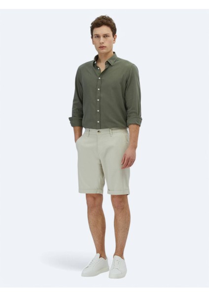 Taş Düz Dokuma Slim Fit Casual Pamuk Karışımlı Bermuda