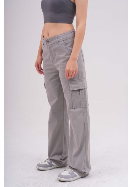 Kadın Kargo Cepli Yüksek Bel Wide Leg jeans