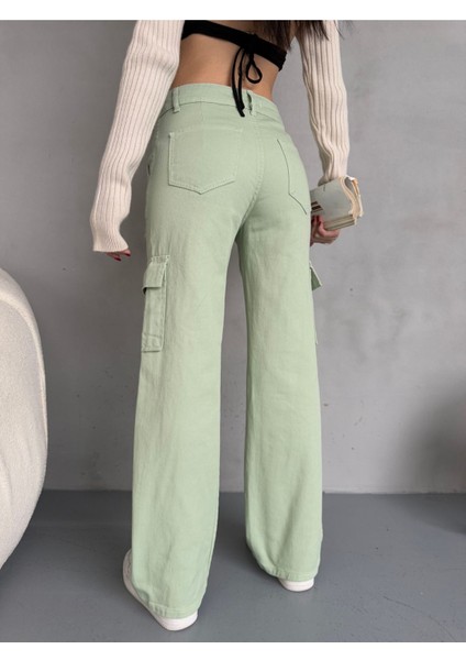 Kadın Kargo Cepli Yüksek Bel Wide Leg jeans fırsatları