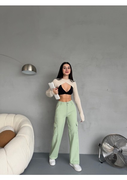 Kadın Kargo Cepli Yüksek Bel Wide Leg jeans indirimleri