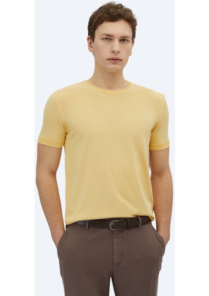 Sarı Bisiklet Yaka Düz Örgü Triko