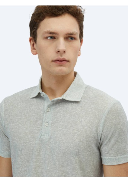 Açık Haki Baskılı Polo Yaka Pamuk Karışımlı T-Shirt modelleri
