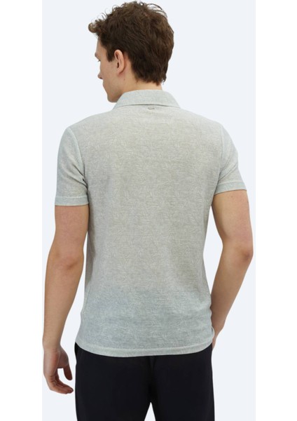 Açık Haki Baskılı Polo Yaka Pamuk Karışımlı T-Shirt indirimleri