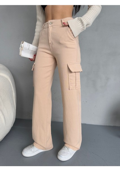 Kadın Kargo Cepli Yüksek Bel Wide Leg jeans