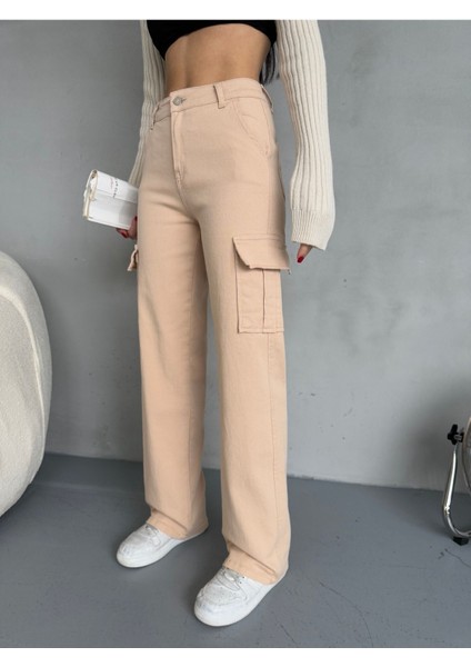 Kadın Kargo Cepli Yüksek Bel Wide Leg jeans fiyatları
