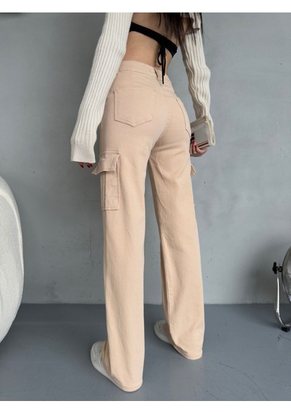 Kadın Kargo Cepli Yüksek Bel Wide Leg jeans fırsatları