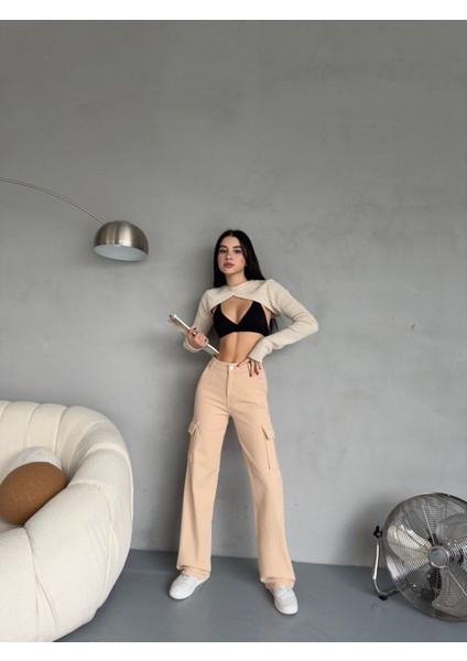 Kadın Kargo Cepli Yüksek Bel Wide Leg jeans indirimleri