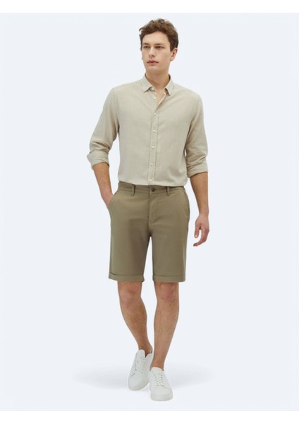 Vizon Düz Dokuma Slim Fit Casual Pamuk Karışımlı Bermuda