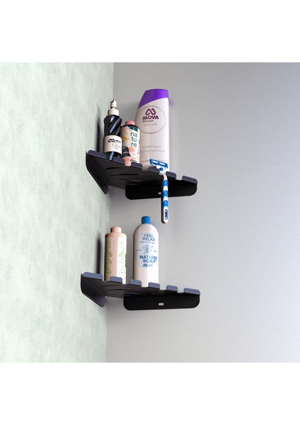 Metal Banyo Köşe Rafı Ikili Çift Katlı Modern Duş Köşeliği Siyah Vidalı modelleri