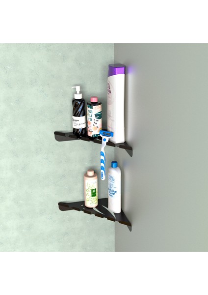 Metal Banyo Köşe Rafı Ikili Çift Katlı Modern Duş Köşeliği Siyah Vidalı indirimleri